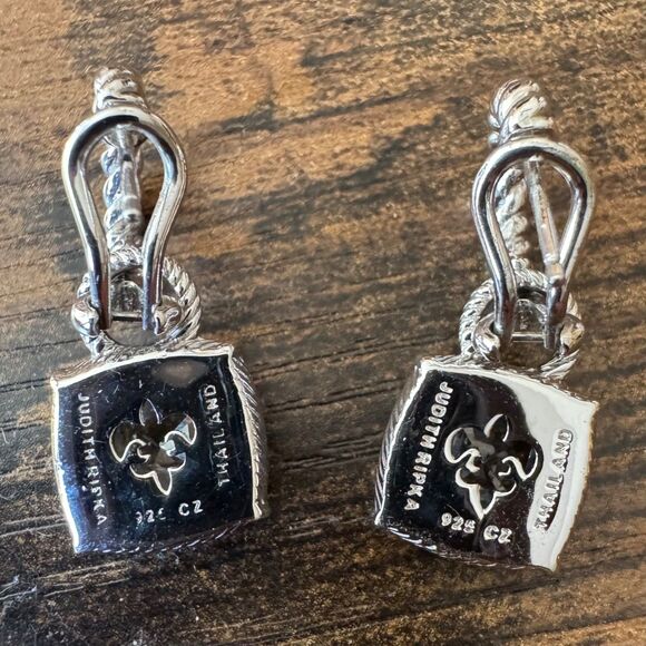 Judith Ripka Diamonique Earrings CZ & Sterling Silver Dangle Hoop Asscher Cut - Picture 8 of 8